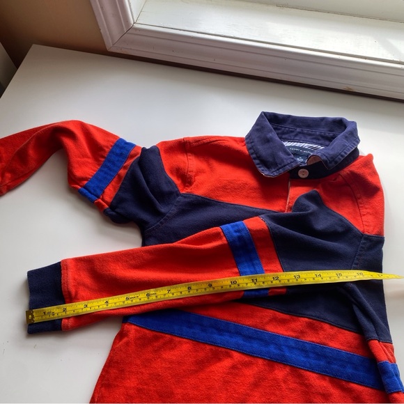 Tommy Hilfiger Long Sleeve Polo Shirt Boys Medium Red Blue Logo Preppy Retro - Picture 10 of 12